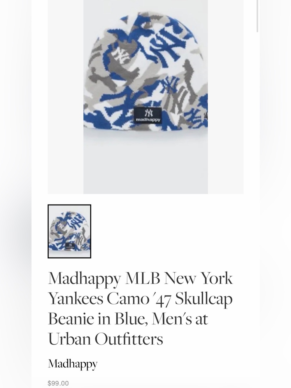 Madhappy New York Yankees Blue & Gray Camo Beanie